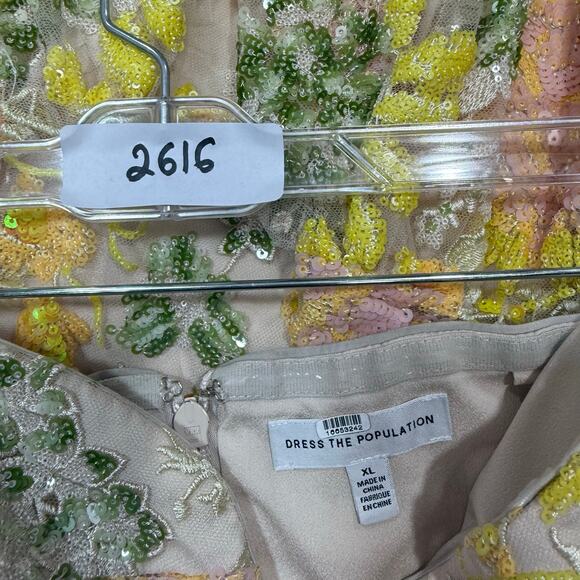 Dress The Population Carina yellow sequin strapless midi Dress Size XL - Picture 4 of 7